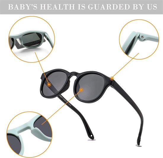 Baby Zonnebril - Kinderzonnebril met band - Oogbescherming buiten - Onbreekbaar flexibel frame - 0-2 jaar - Zwart — afbeelding 4