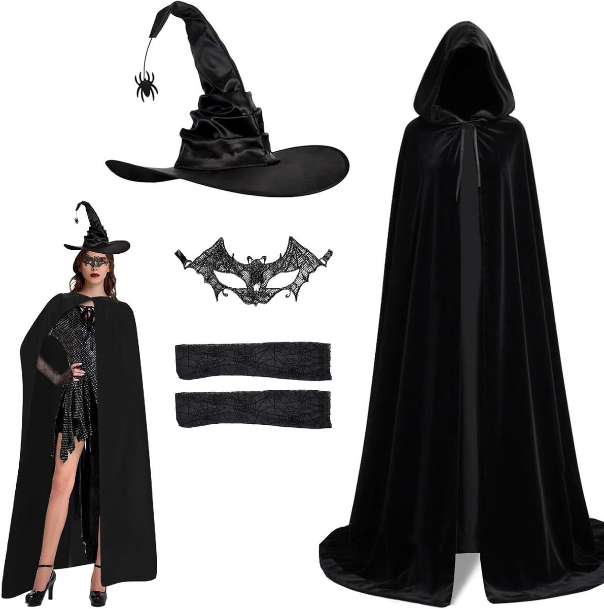 Halloween Kostuum Set voor Vrouwen - Duivels en Vampiers Outfit met Premium Accessoires en Cape voor Feestjes