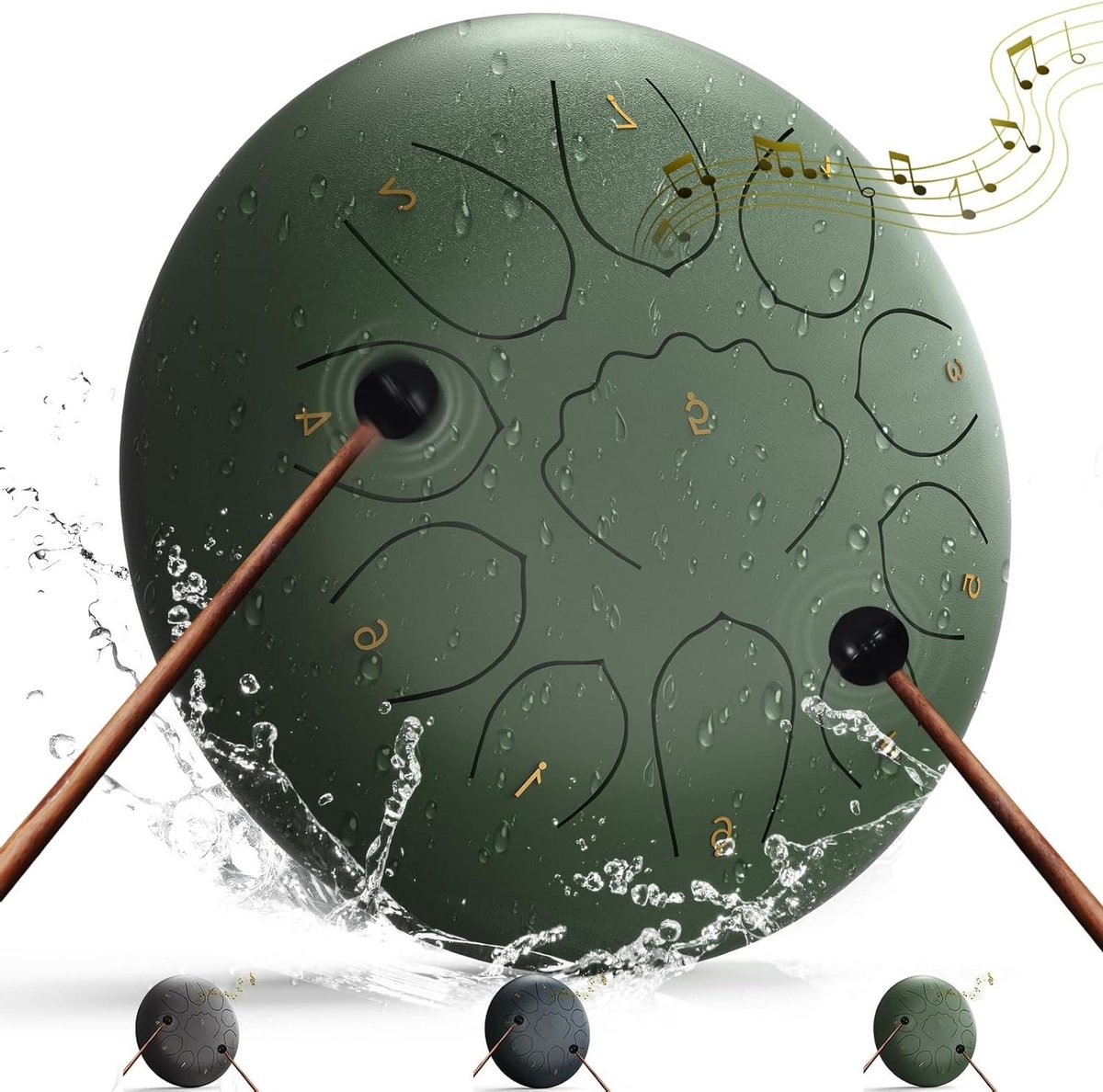 Regentrommel Buiten - Tuindrum Muziek - Ontspanning Luisteren - Gemaakt van Gelegeerd Staal - 20 cm - Steen Groen