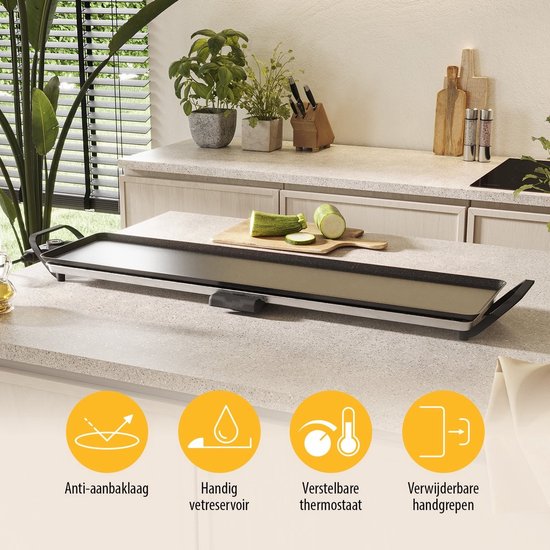 Swiss Haus® TP90 Bakplaat XXL - 2000W Elektrische Grillplaat XXL - PFAS Vrij - 90x23 cm - Afneembare Thermostaat & Handgrepen - Vetopvangbak - Gourmet - Teppanyaki - Tafelgrill voor 8-10 Personen - Zwart — afbeelding 2