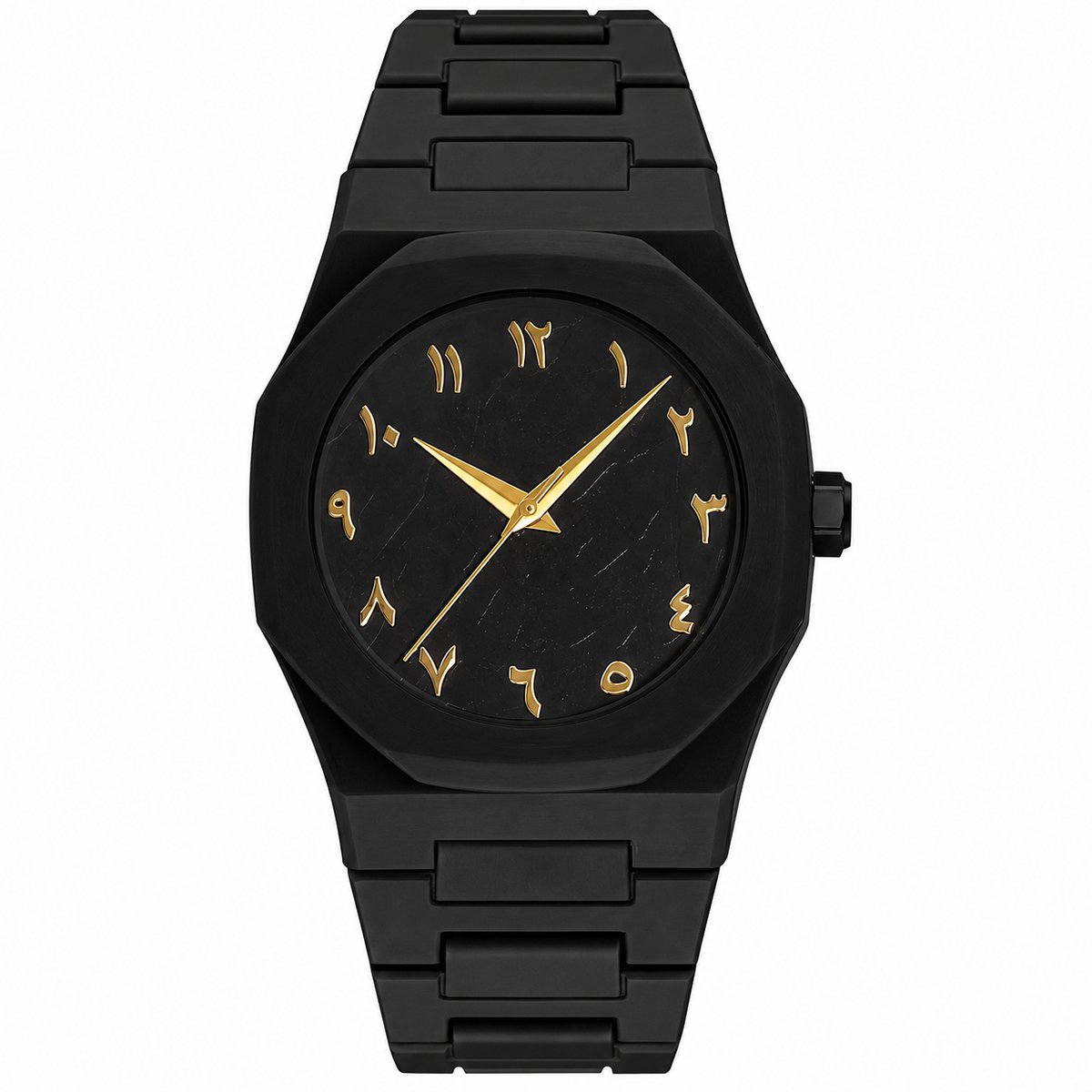 Baraka Treasures Luxe Horloge - Arabische Horloge - Arabic Dial - Unisex Horloge - Premium Horloge - Quartz - Ramadan Cadeau - Eid Cadeau - Zwart/Goud
