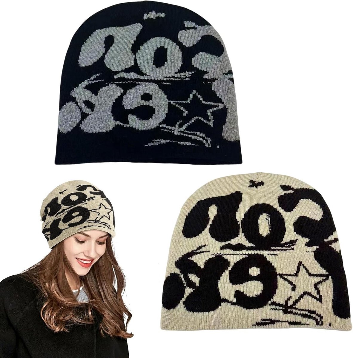 Set van 2 Hip-Hop Y2K Beanies voor Dames en Heren - Trendy, Warm en Comfortabel