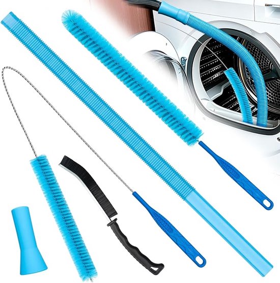 5-Delige Wasmachine Reinigingsborstel - Flexibele Vent Borstel - Drogerontluchtingsreinigingsset - Pijpenreinigingsborstel - Wasmachine Reinigingsborstel - Radiatorreinigingsborstel - Geschikt Voor Droger, Kleding, Koelkast - Blauw