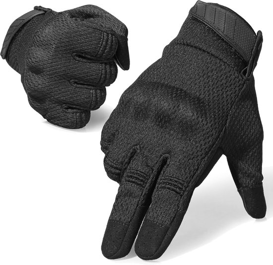 Motorhandschoenen heren - Zomer - Ademend & Geperforeerd - Touchscreen functie - Synthetisch leer - Knokkelbescherming - Maat L - Zwart