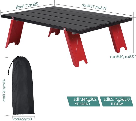 Kleine opvouwbare campingtafel - lichtgewicht aluminium tafel - met draagtas - voor picknick, outdoor, wandelen, strand, reizen - zwart - 39.5×28×12.8cm van Merkloos — afbeelding 2