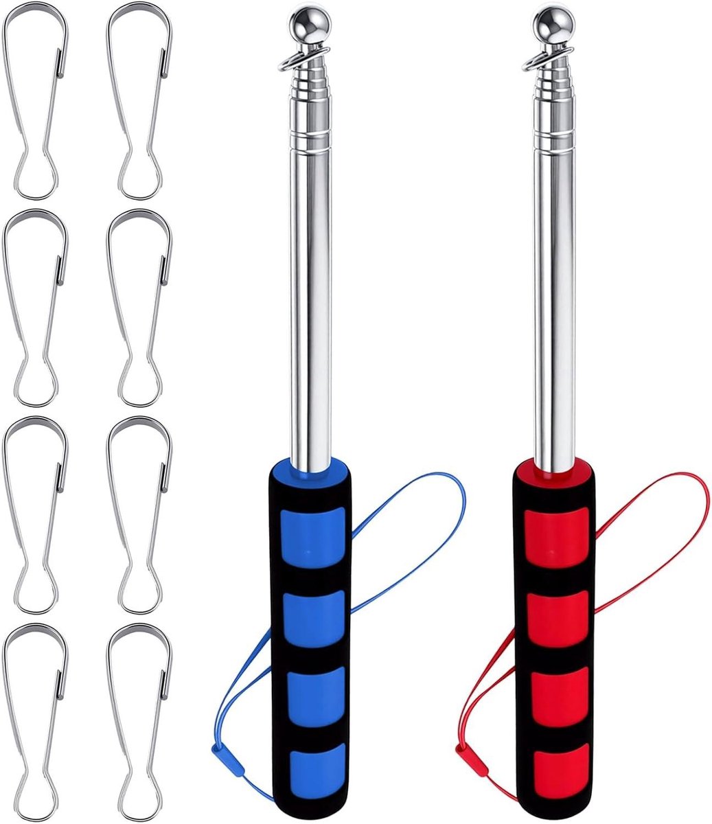 Telescopische vlaggenstang - Uitschuifbare mast - Reis gids - Roestvrij staal - 2 meter - Blauw en Rood