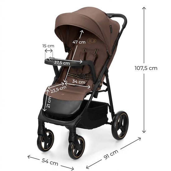 Kinderkraft TRIG 3 - Buggy - Lekvrije wielen met vering - 360° draaibare voorwielen met blokkering - 3-standen voetensteun - Bruin van Kinderkraft — afbeelding 3