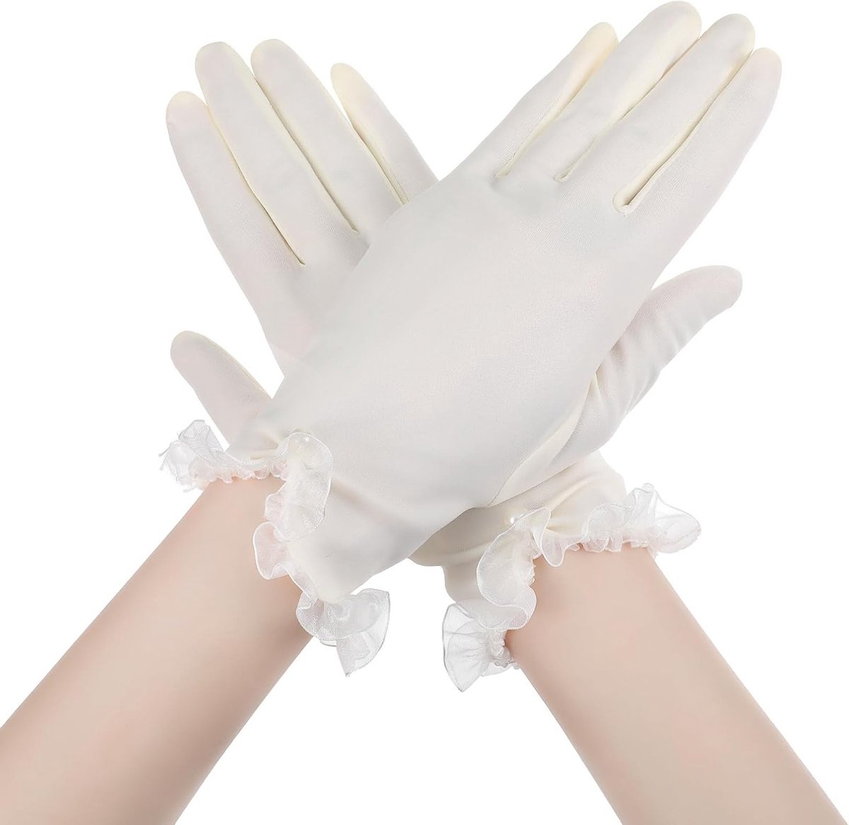 Korte Witte Satijnen Handschoenen voor Bruiloft, Elegante Opera Handschoenen, Kostuumaccessoires voor Vrouwen, Perfect voor Halloween en Formele Gelegenheden