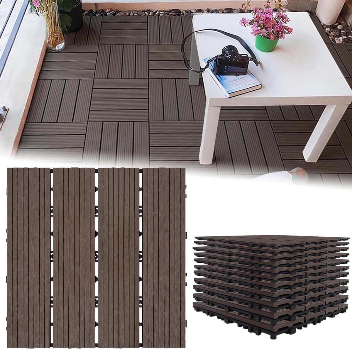 Terrastegels - Balkonvloer - Buitenruimte Verfraaien - Kliksysteem Houtlook - 30 x 30 cm - Lichtbruin