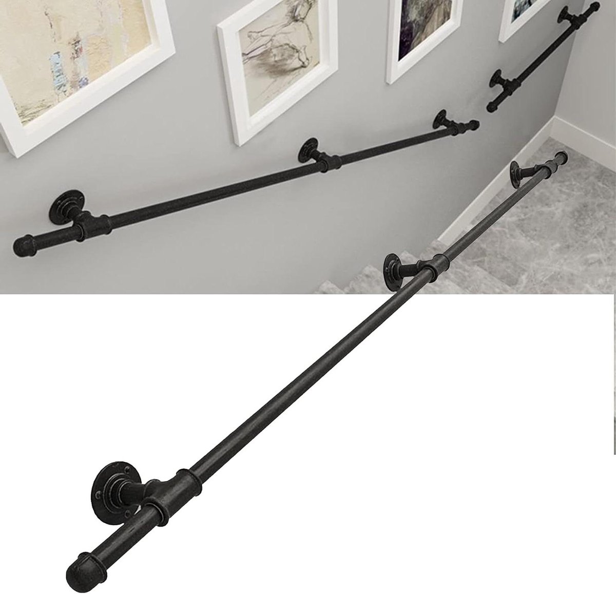 Trapleuning Smeedijzer - Muursteun Balk - Veilige Traplift - Roestwerende Coating - 32mm Pijp - Zwart