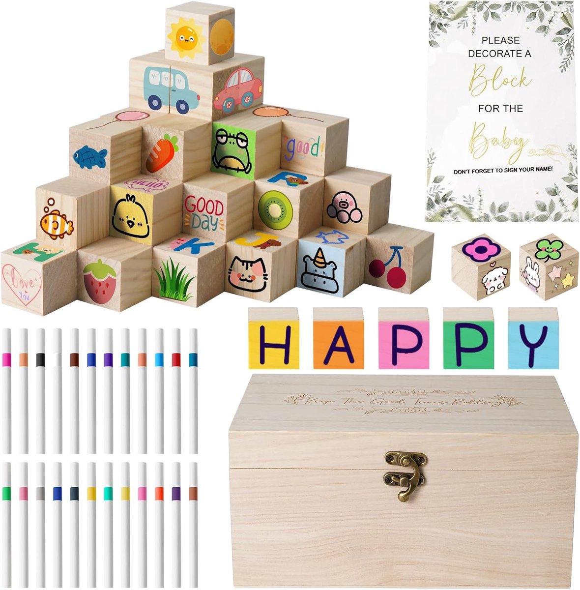 Babyshower Spelletjes Set - Feestdecoratie Activiteiten - Babyshower Viering - 78 Delige Collectie - 18 x 13 x 2 cm