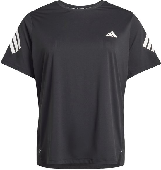 Zwart Adidas sportshirt met witte strepen op de schouders en een Adidas logo.