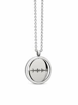 Samenlijn - Gepersonaliseerde Ketting- Ronde Spinner Hanger - RVS Zilverkleurig - Foto, Hartslag of Stemgravure - Cadeau voor Hem en Haar
