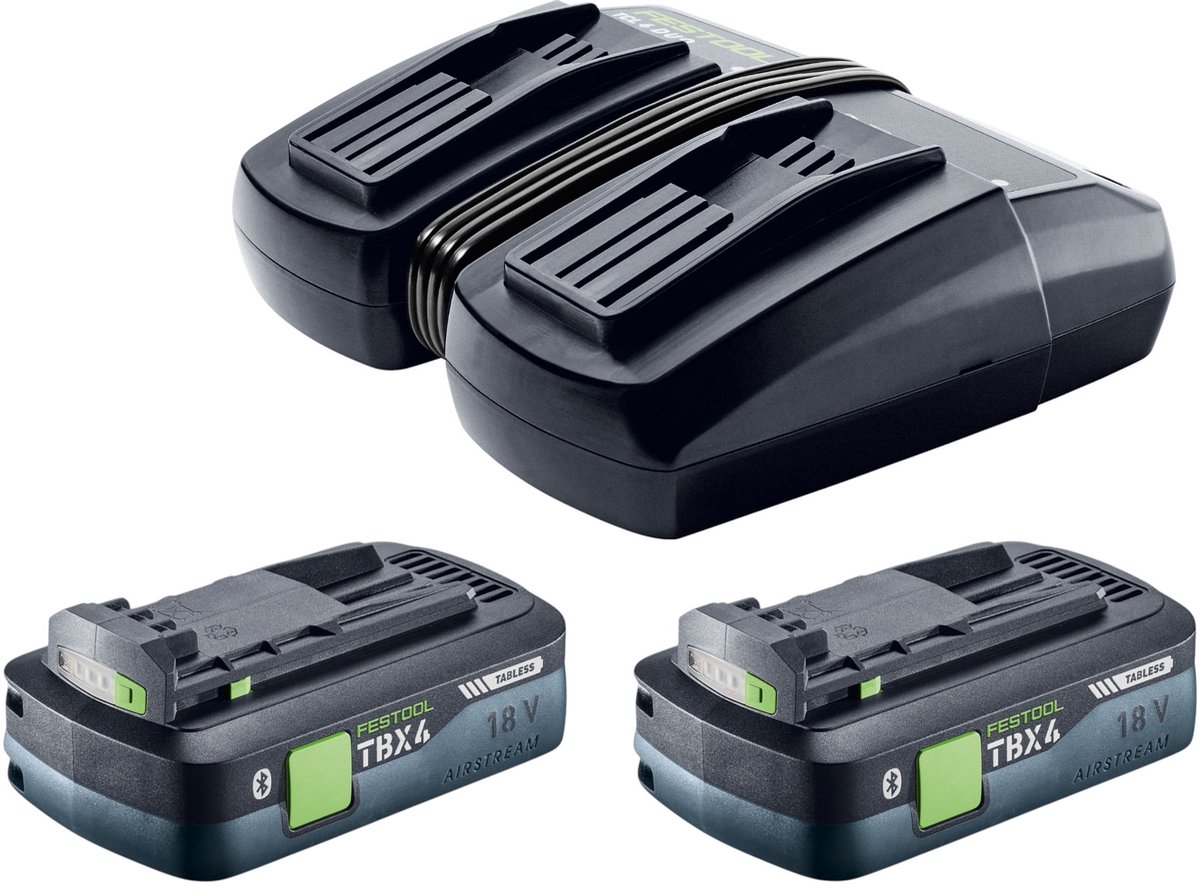 Festool energieset 18 V 2xTBX4/TCL6DUO met 2x BP 18 TBX 4 C-ASI accu 18 V 4,0 Ah (2x 578745) + TCL 6 DUO dubbele lader (577017)