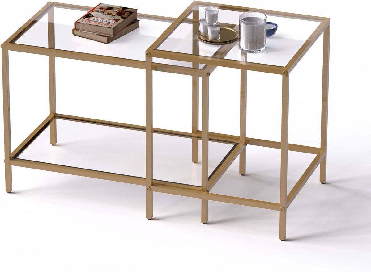 Nesttafels Set - Bijzettafels - Woonkamer Decoratie - Ruimtebesparend Ontwerp - 60x35cm - Goud