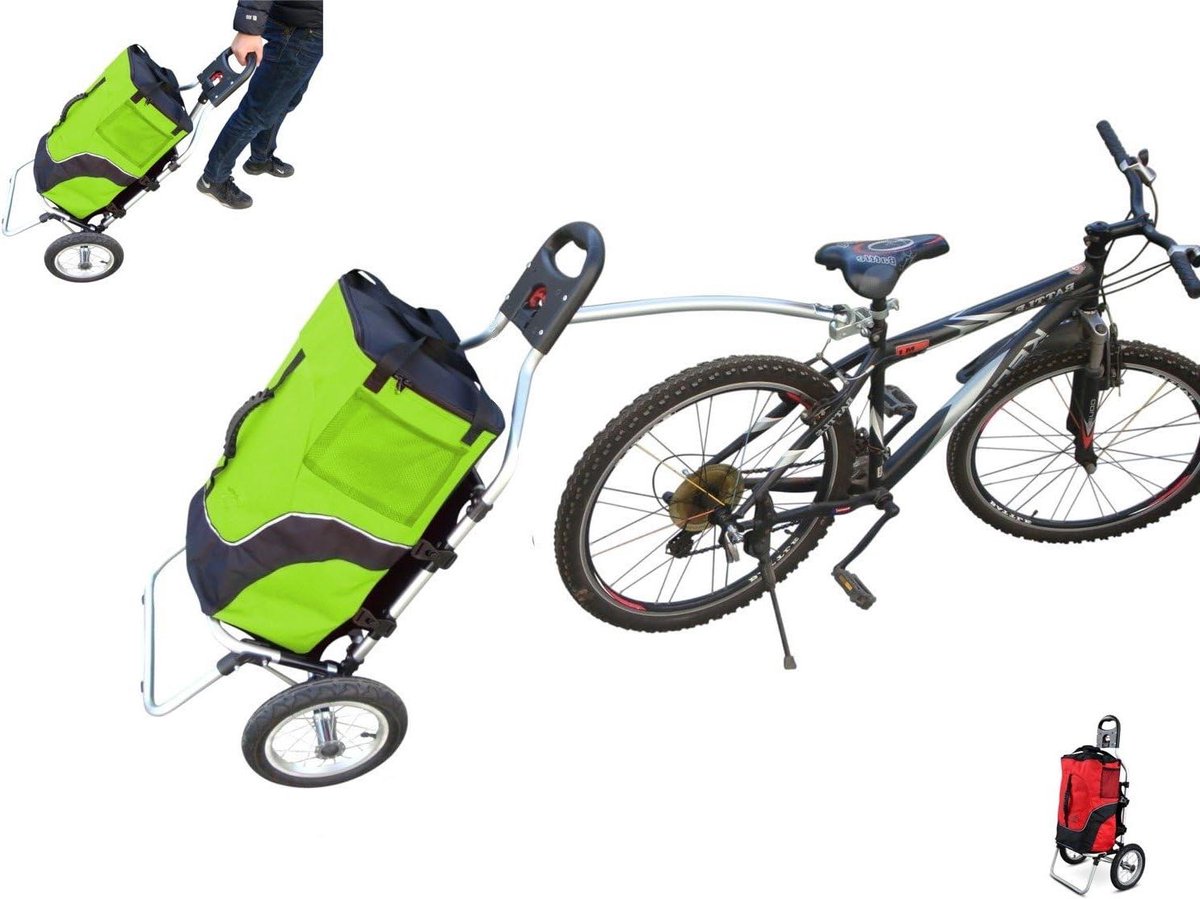 Fietskar Trolley - Winkelwagen Aanhanger - Bagage Vervoeren - Gereedschapsloos Omvormbaar - 12 Inch Wielen - Groen