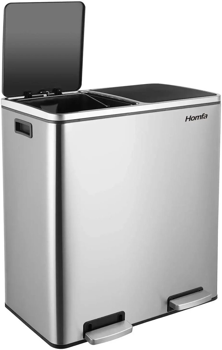 Prullenbak - uJOY - Dubbele compartimenten - 60 Liter - Soft-close deksel - Dubbele compartimenten - Vingerafdrukbestendig