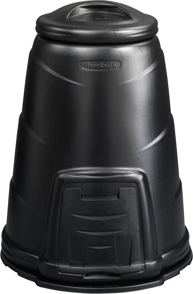 Compostbak Tuin - Compostvormer Bodemplaat - Afval Verwerken - Winddicht Deksel - 330 Liter - Zwart