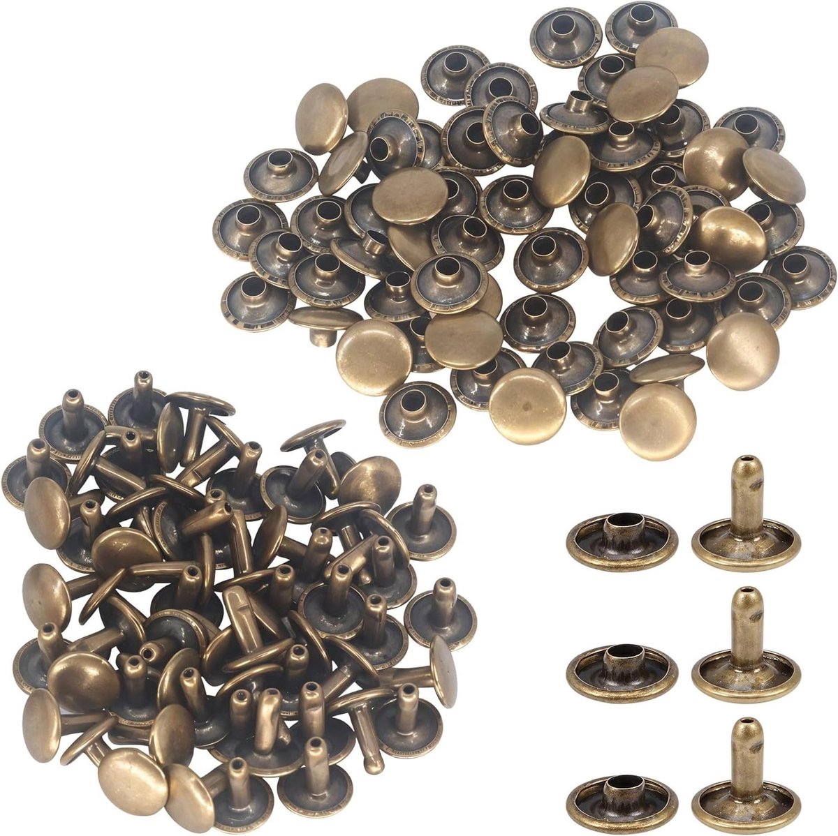 Dubbele Klinknagels - Metalen Siernagels - Leer Bewerken - Dubbele Dop - 100 Sets - Brons