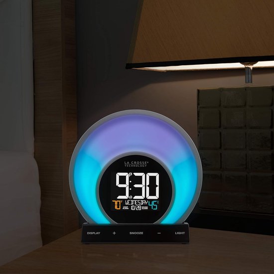 Wekker met Licht - Nachtlamp Sfeerverlichting - Ontspannen Wakker Worden - Temperatuur Vochtigheid - USB Oplaadpoort - Zwart van Merkloos — afbeelding 3