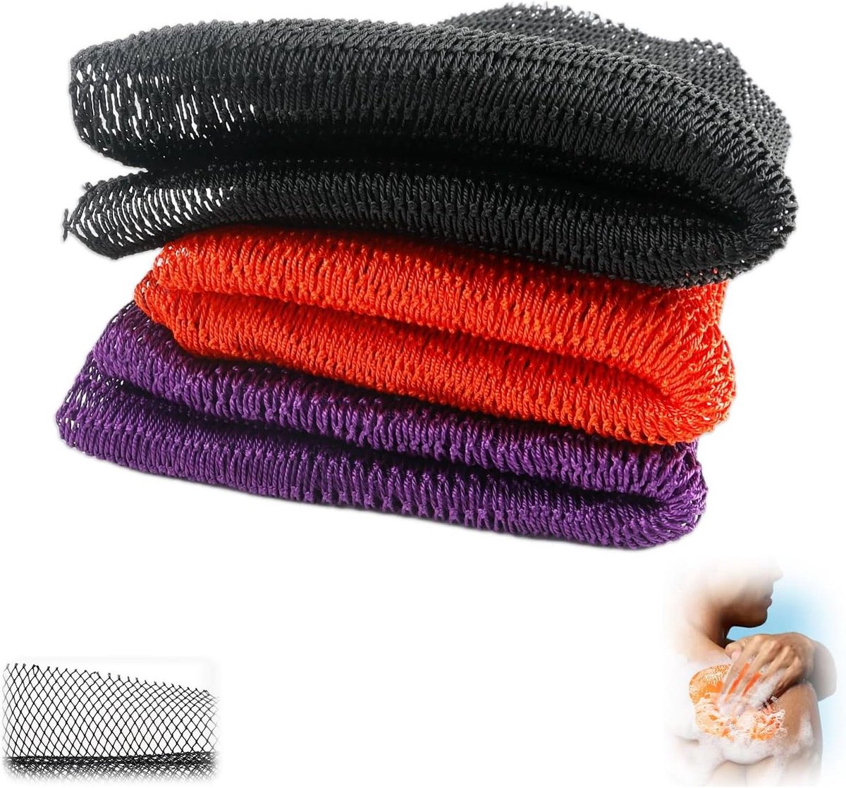 Netspons Set - Douche Spons - Huid Reinigen - Extra Lang - 3 Stuks - Multicolor