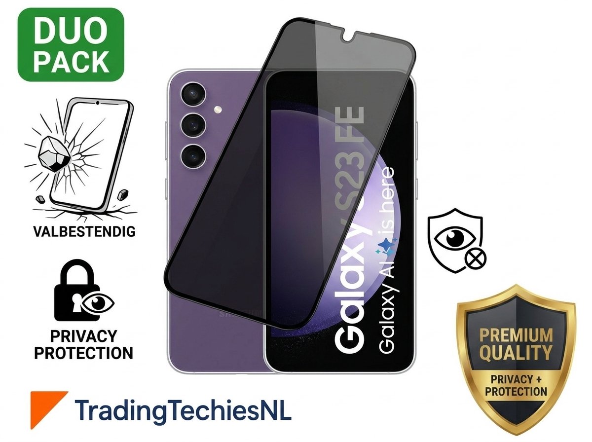 Privacy Screen Protector Galaxy S23 FE – 2 Stuks Duo Pack – Anti-Spy Beschermglas, 9H Gehard Glas, Anti-Spy, Krasbestendig, Case-Friendly