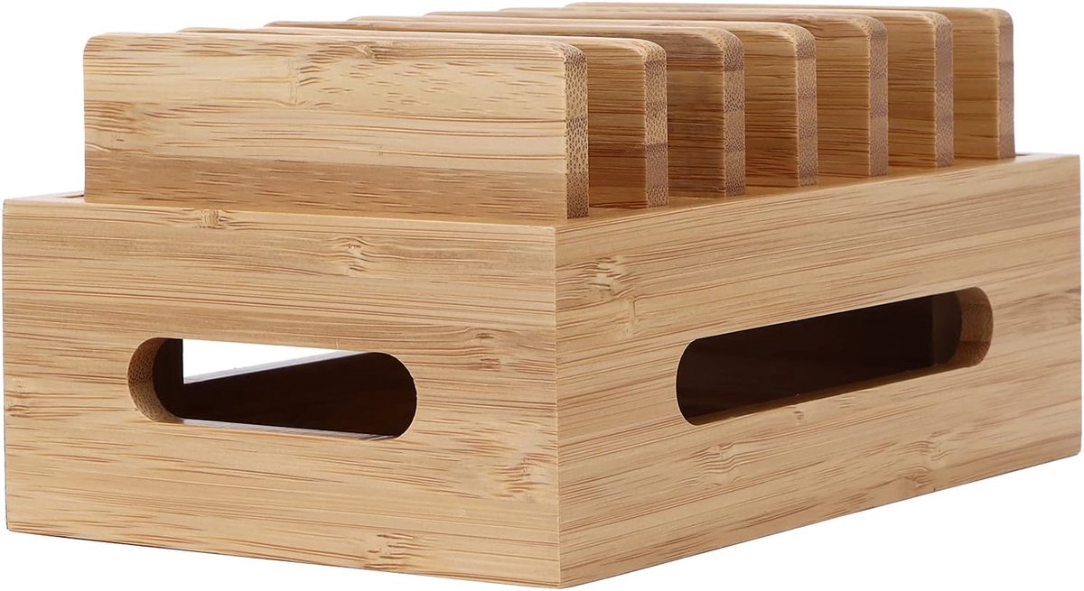 Telefoon Tablet Organizer - Opbergdoos Hout - Bureau Opruimen - Natuurlijk Bamboe - 19 cm Breed - Houtkleur — cadeau in Wonen & Interieur - foto 7