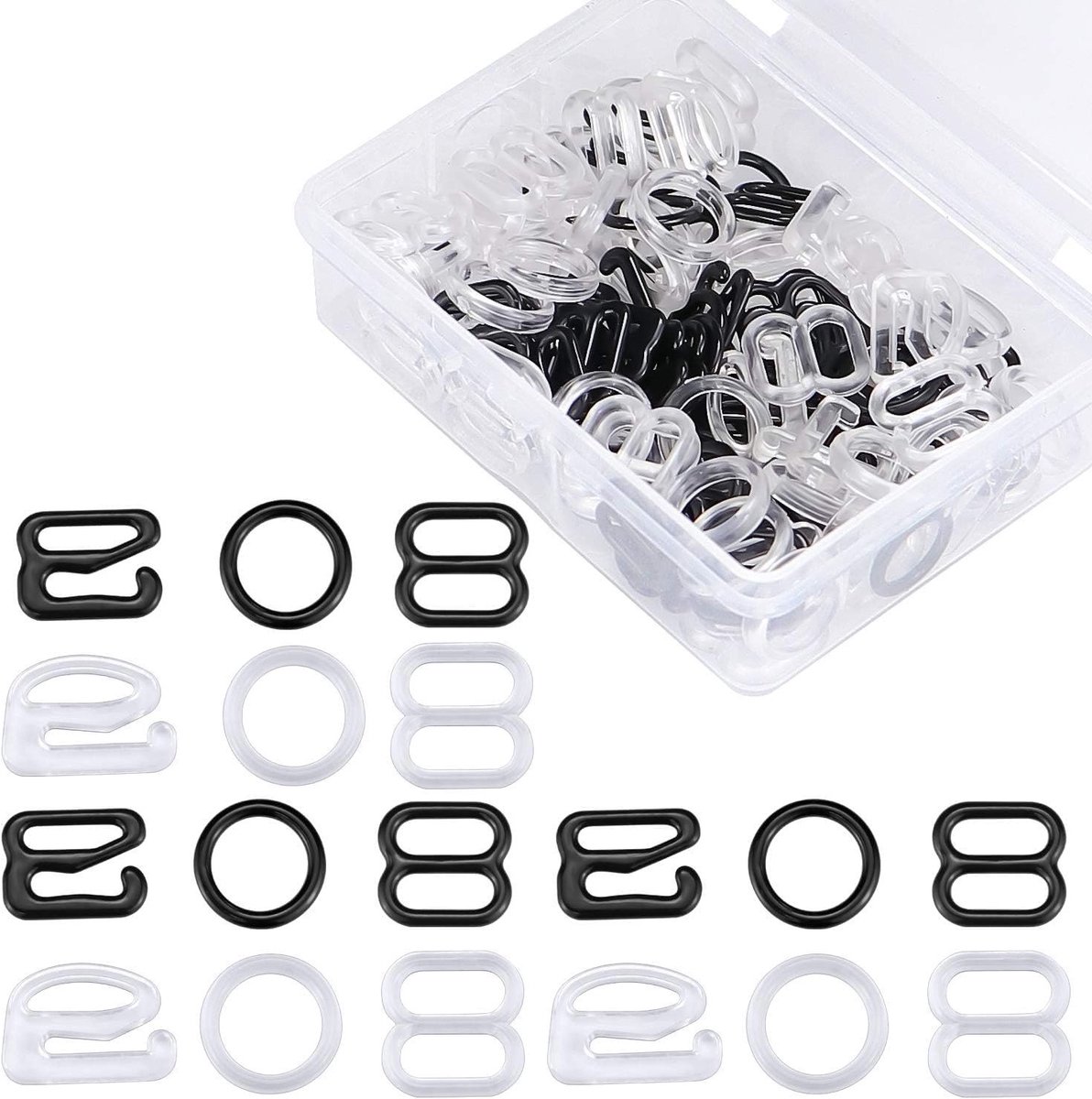 40 Sets Lingerie Verstelbare Bandjes, Slides en Ringen voor Bh's en Zwemkleding, Zwart en Wit