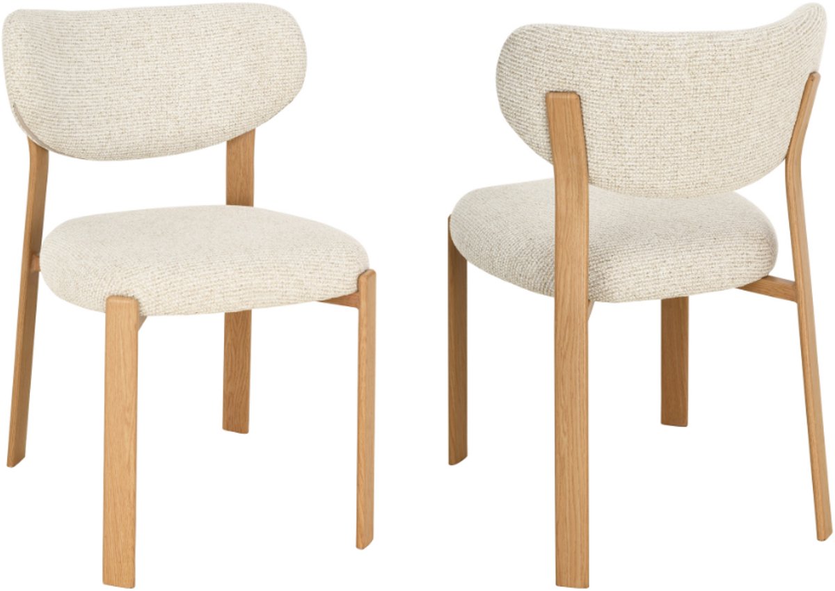Vika - Eetkamerstoelen Set van 2 - Beige - Naturel Eiken - Modern - Comfortabel