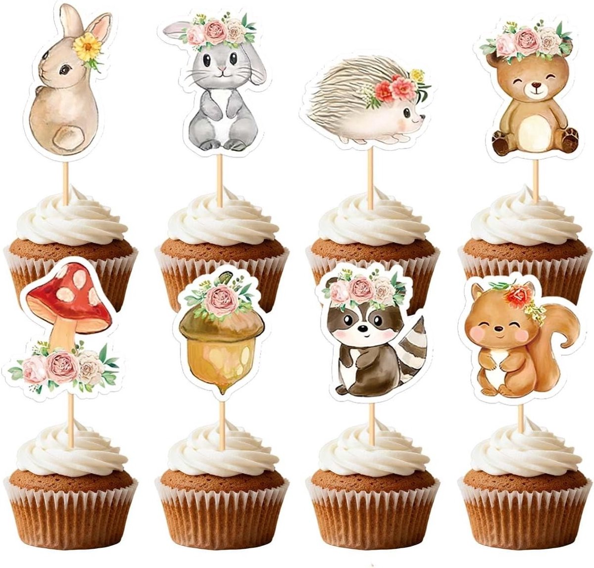 Jungle Dieren Cupcake Decoratieset van 8 Stuks, Feestelijke Taartversieringen voor Kinderverjaardagen, Babyshowers en Jungle Thema's