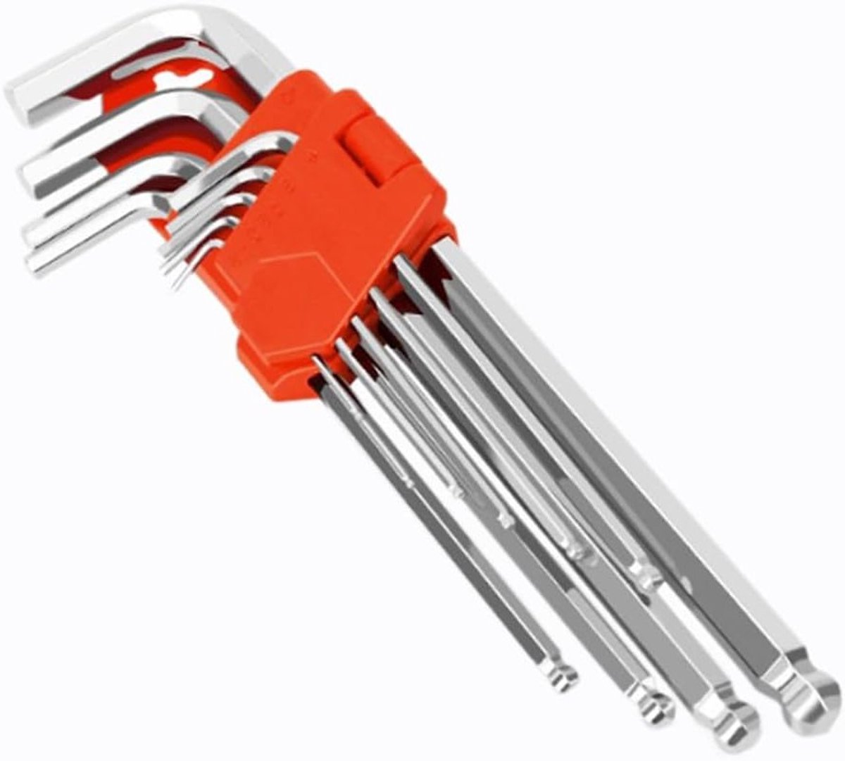 Complete Set van 9 Stuks Inbussleutels met Bolkop 1.5-10mm voor Auto's, Meubels en Apparaten, Inclusief Opbergdoos en Hoeksluiters