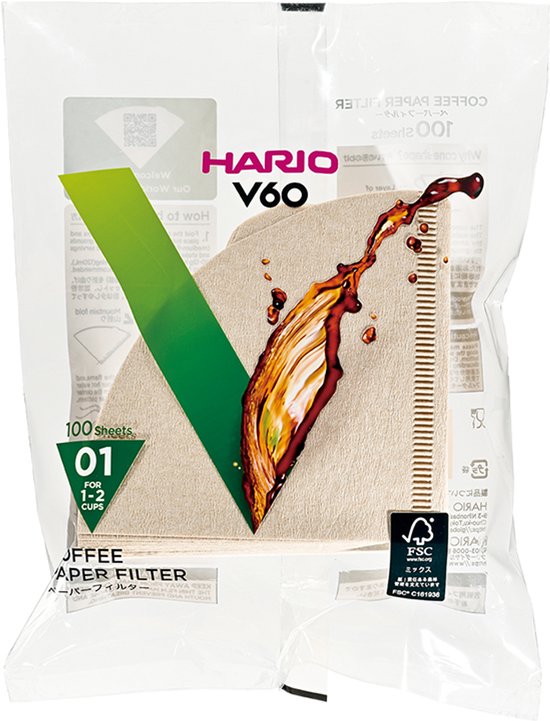 HARIO V60 Filterpapier - 01 Size - 100 stuks - Bruin