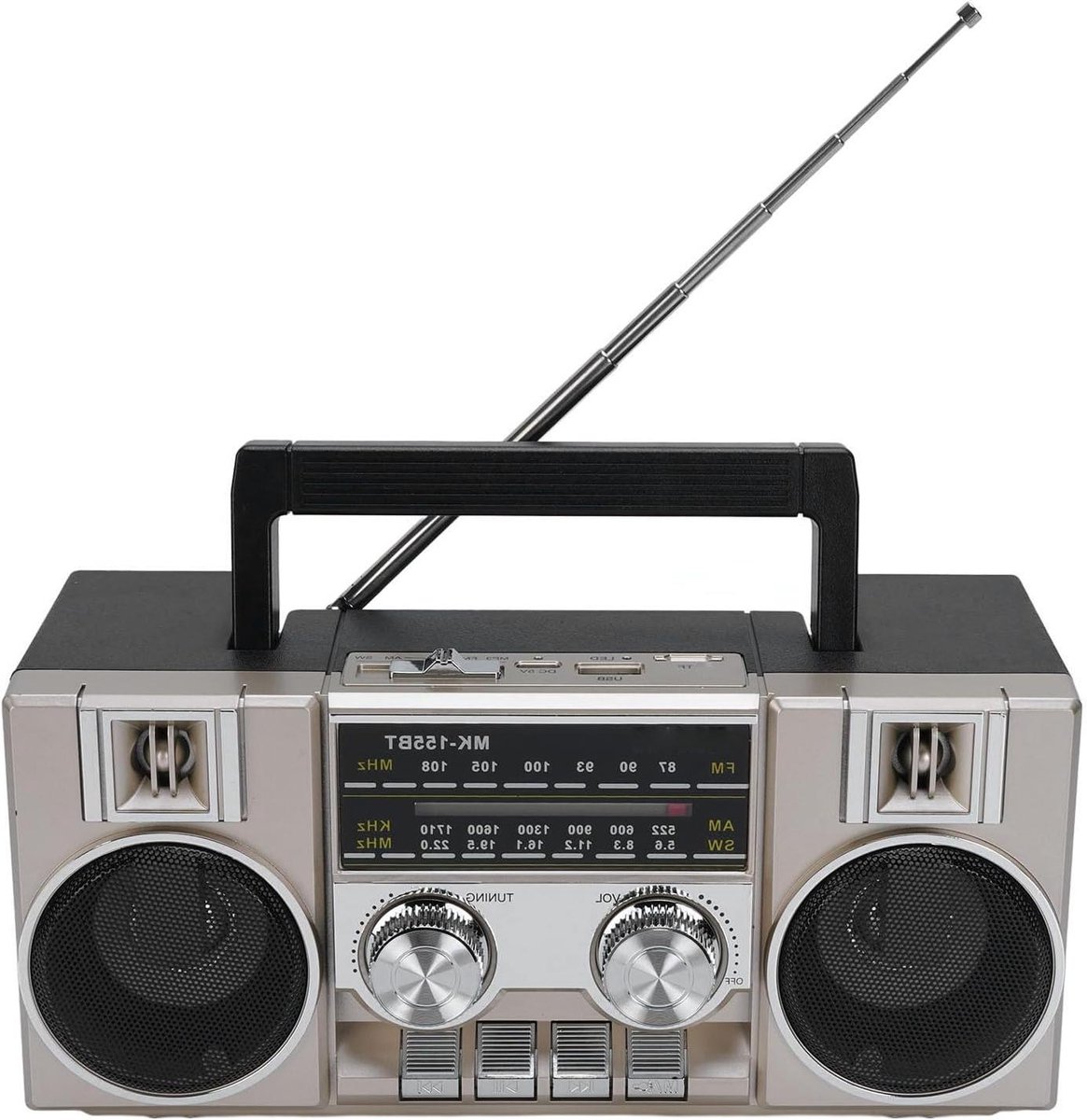 Draagbare Radio - FM AM SW - Muziek Luisteren - RGB Bluetooth Speaker - 8 Uur Batterij - Goud