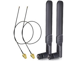 Dual Band WiFi 2.4GHz 5GHz 5.8GHz 8dBi RP-SMA Mannelijke Antenne & 25cm U.FL IPX IPEX MHF4 naar RP-SMA Vrouwelijke Verlengkabel 2-Pack voor M.2 NGFF Intel Draadloze Netwerkkaart WiFi Adapter