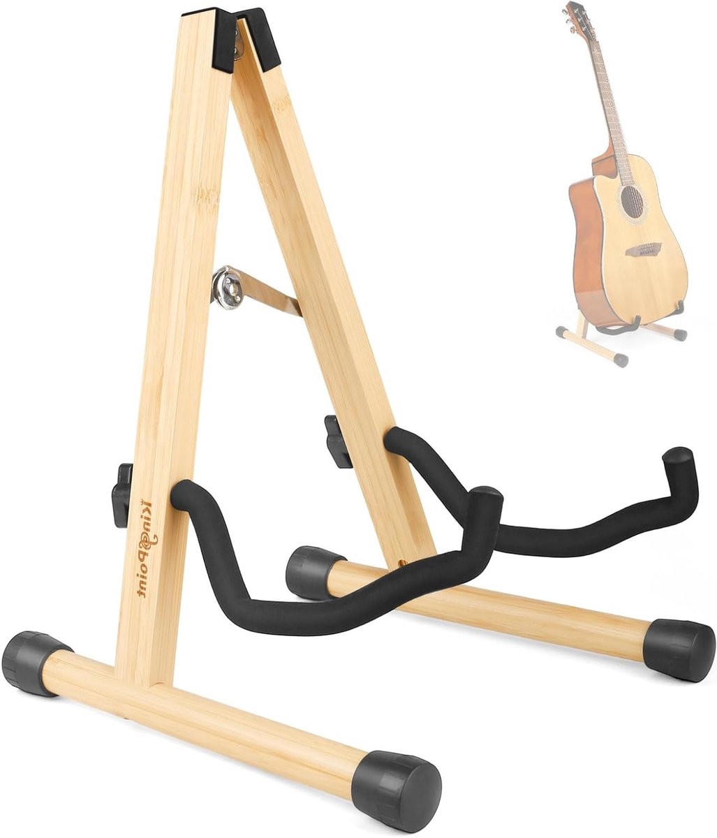 Houten Gitaarstandaard voor Akoestische en Elektrische Gitaren, Opvouwbare en Verstelbare Houder voor Bas, Mandoline, Banjo en Ukulele van Bamboe