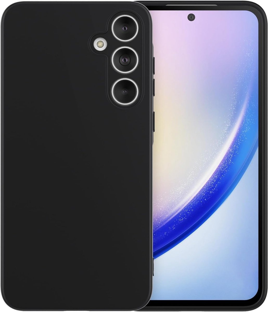 Siliconen schokbestendige telefoonhoes voor Samsung Galaxy A35 5G met zachte anti-kras microfiber voering, zwart, 2024 model