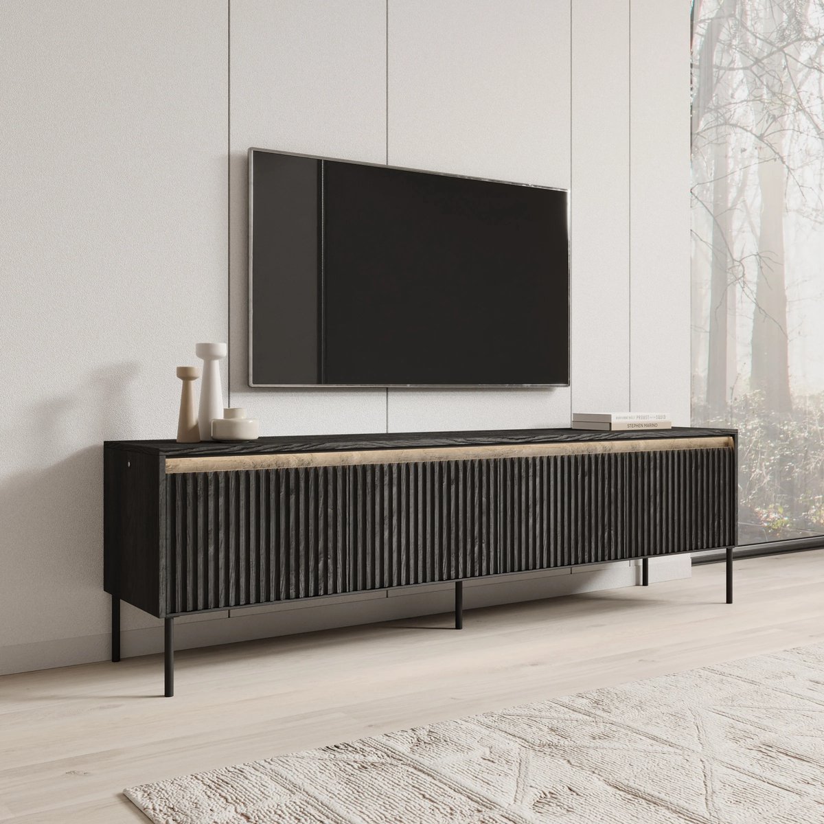 Meubella - TV-Meubel Timoteo - Mat zwart - 193 cm