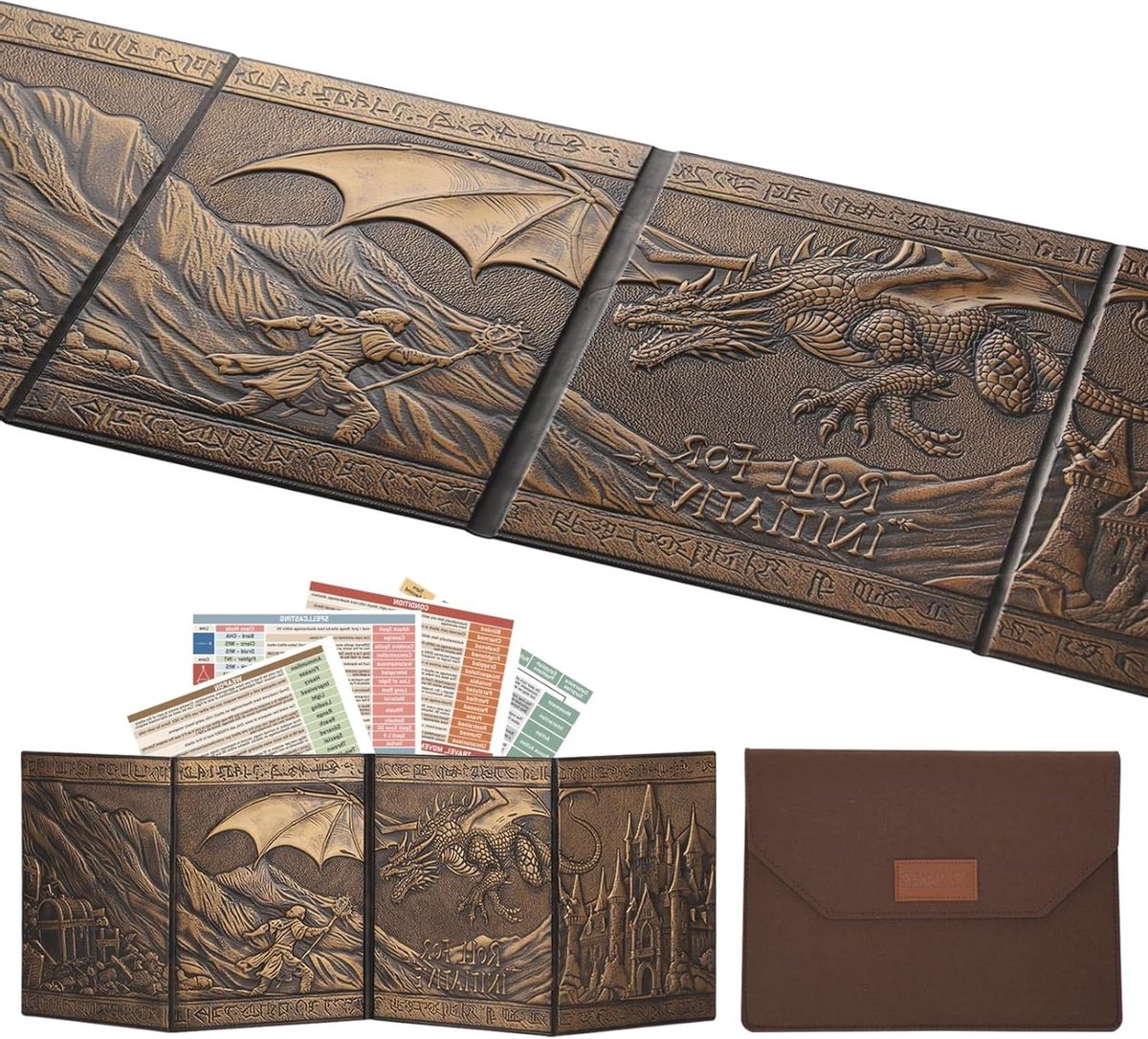 Dungeon Master Screen - GM Screen Spelers Scherm - Tabletop RPG - Opvouwbaar Ontwerp - 61 cm - Brons