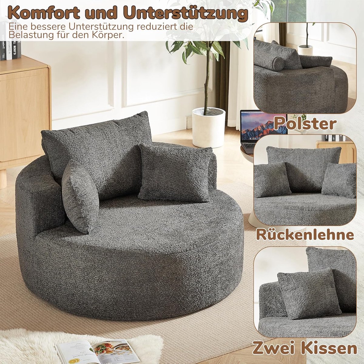 Luxe Chenille Fauteuil – Grijs – Industrohome