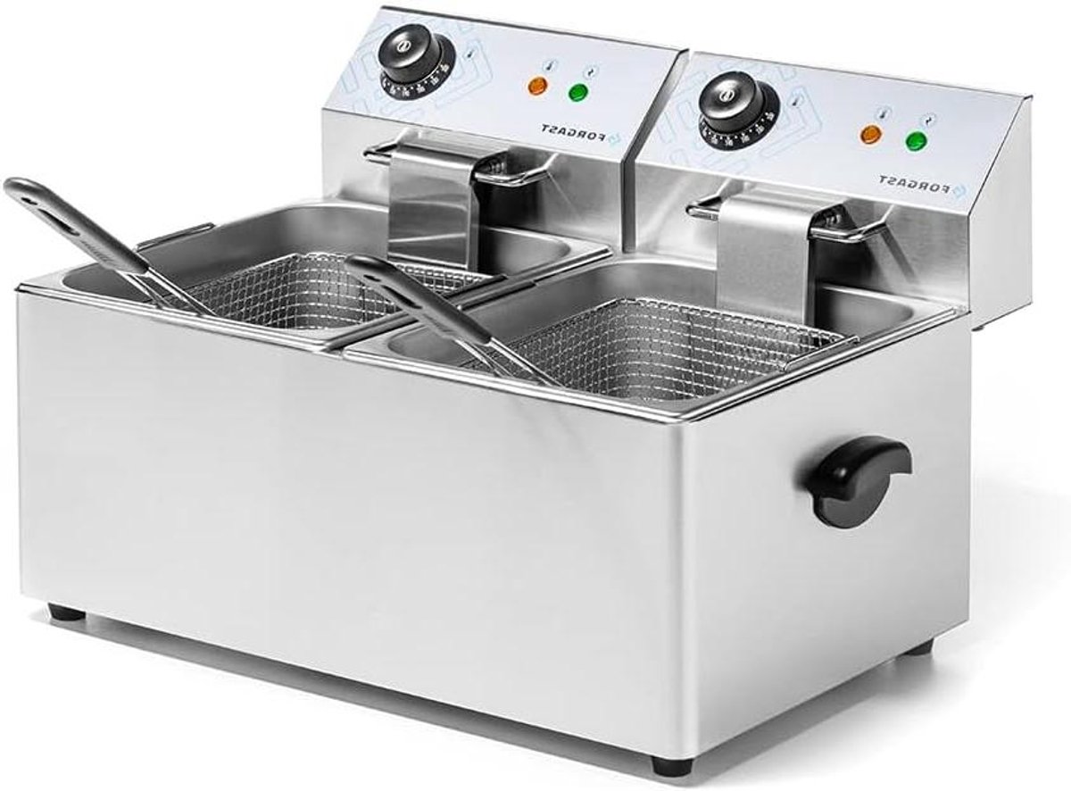 Dubbele Frituurpan - Tafel Frituur Elektrische Frituur - Professioneel Frituren - Roestvrij Staal - 2x8 Liter - Zilverkleurig