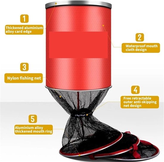 Visnet - Visvangst Houder - Vissen - Sneldrogend Roestvrij Staal - 25 cm - Zwart Rood — afbeelding 4
