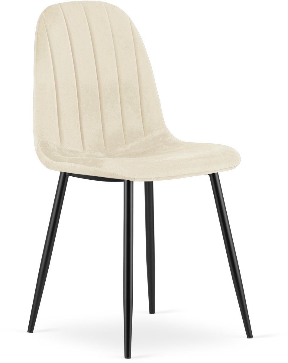 Eetkamerstoel PADVA - Lichtbeige fluweel - Zwarte metalen poten - Modern design