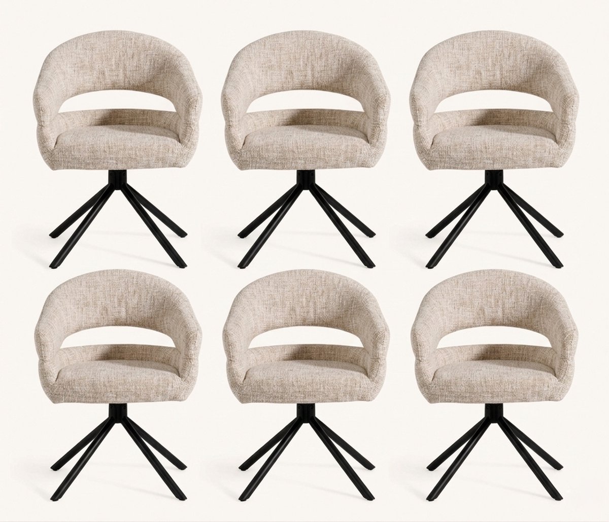Eetkamerstoel Clair - set van 6- Linnenmix - Beige- Draaibaar- Zetelsenbedden Tafel en Stoel