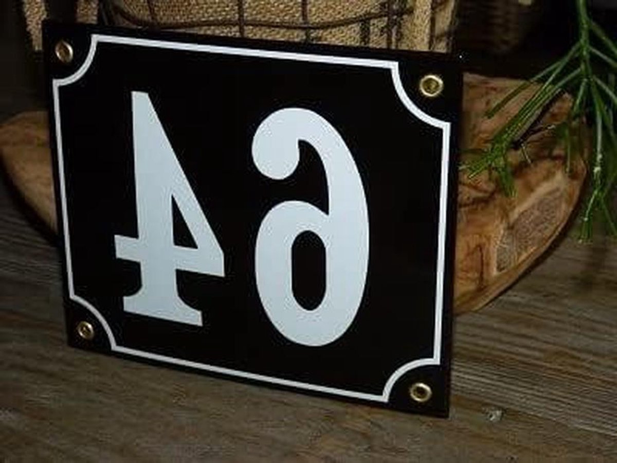 Emaille Huisnummer - Huisnummerbord Gebold - Huis Identificatie - Handbeschilderd Reliëf - 18x15 cm - Zwart Wit