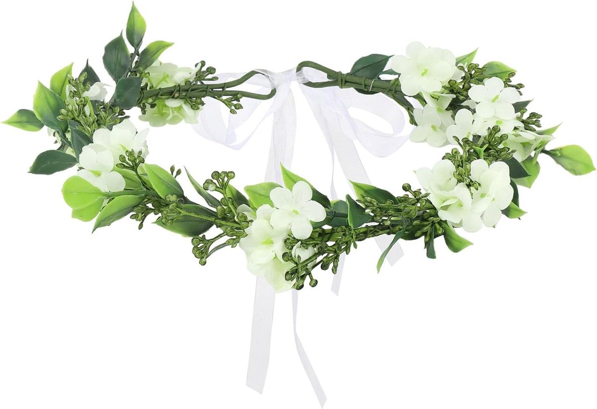 Bloemenkroon Hoofdband - Bloemen Haarband - Feestelijke Aankleding - Met Kunstbloemen en Lint - 1295 x 127 cm - Groen