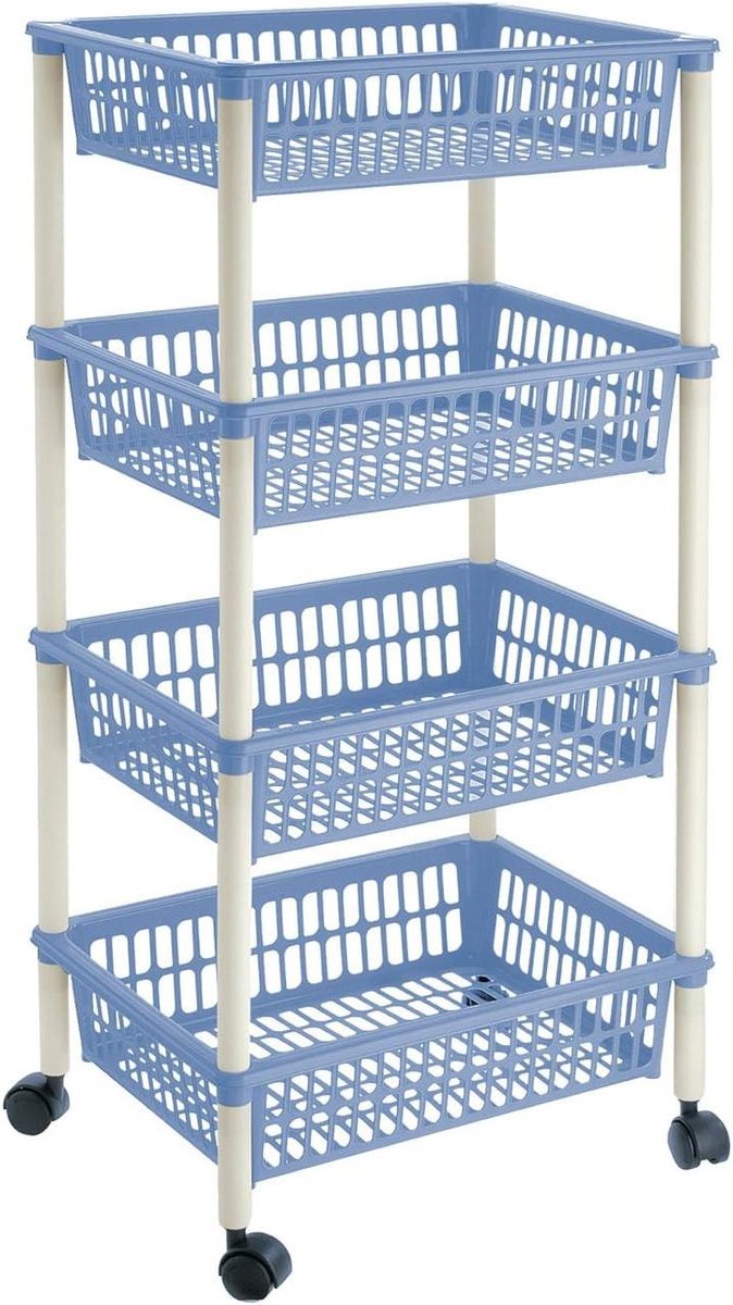 Keukentrolley - Serveertrolley - Keuken Organiseren - Ademend boxsysteem - 4 laden - Blauw-wit