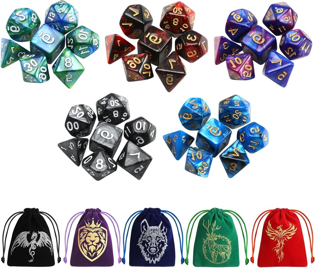 Dobbelstenen Set - RPG Dobbelstenen - Tafelspel Spelen - Dubbele Kleuren Acryl - 35 Stuks - Veelkleurig