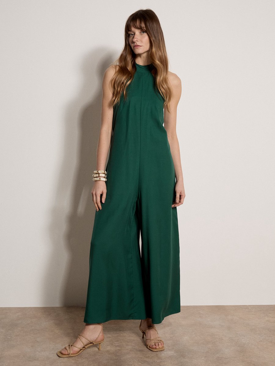 Jumpsuit met halternek en wijde pijpen