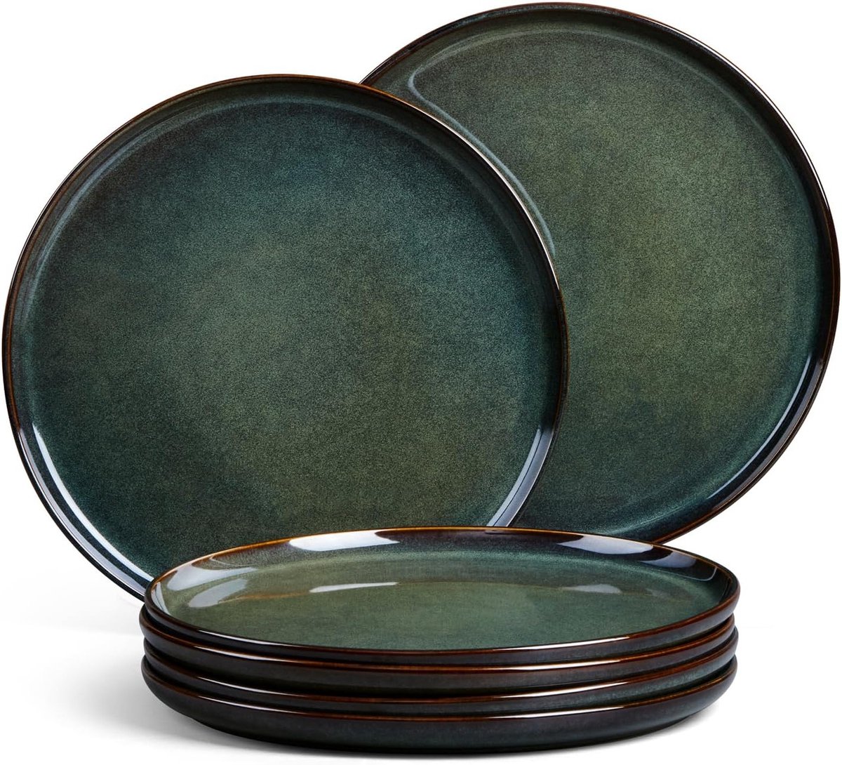 Set van 6 kleine dessertborden van steengoed, 20.3 cm, met reactieve glazuur, ideaal voor salades en desserts, vaatwasser- en magnetronbestendig