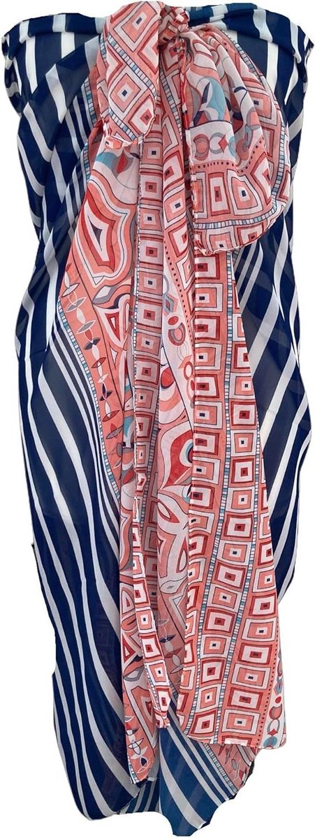 Strand Sarong - Pareo Chiffon - Strand Kleding - Zijdezacht Ademend - 176 x 97 cm - Blauw 